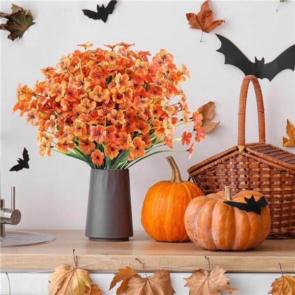 24 Bundles Artificial Fall Flowers Outdoor Indoor Decoration, Fake Plastic - Picture 4 of 7